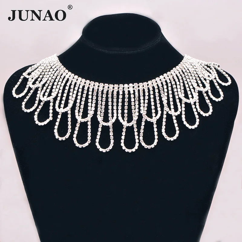 Double Layer Fringe JUNAO 45 см прозрачный кристалл отделка стразы бахрома Талия цепь тело коготь цепь швейная кисточка Сексуальная одежды цепочка для поделок своими руками - Цвет: Double Layer Fringe