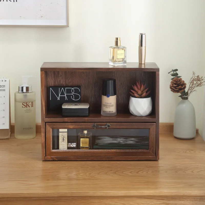 

Retro wooden drawer cosmetic storage box desktop racks desk storage rack multifunctional racks