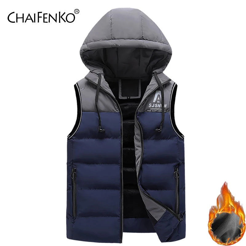 

CHAIFENKO Brand Vest Jacket Men Winter Fleece Warm Sleeveless Men Jacket Fashion Hooded Casual Vest Men Autumn Thicken Waistcoat