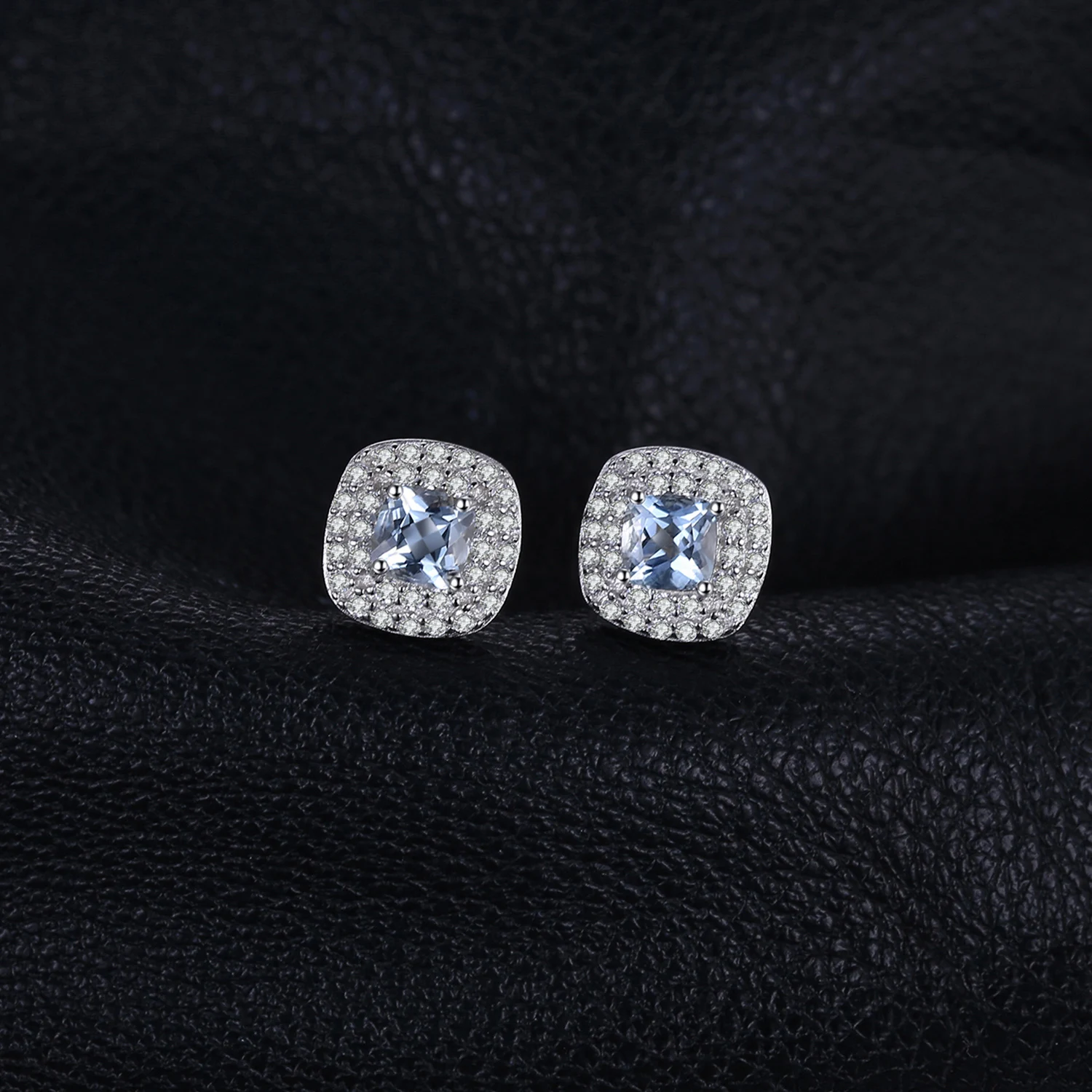 Jewelrypalace Подушки с 0.9ct Натуральный аквамарин Halo Серьги-гвоздики 925 стерлингов Серебряные серьги для, женская обувь Красивые ювелирные изделия