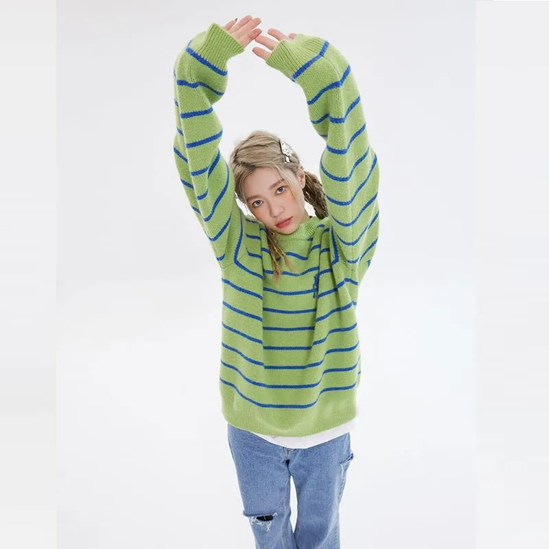 Осенне-зимние свободные полосатые свитера женская одежда с длинным рукавом