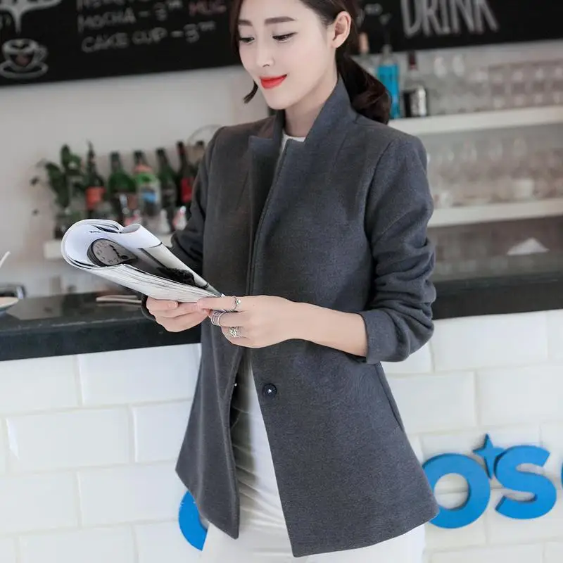 2019 Новая весна осень тонкие шерстяные пальто женские с длинным рукавом отложным