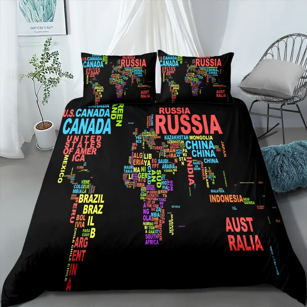 Комплект постельного белья из 2/3 предметов с картой мира мультяшный домашний