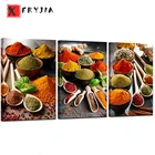 Картина из страз ложка и специи, 3 шт., винтажный декор для кухни, полностью Квадратный бриллиант, 5d Вышивка, мозаика из страз