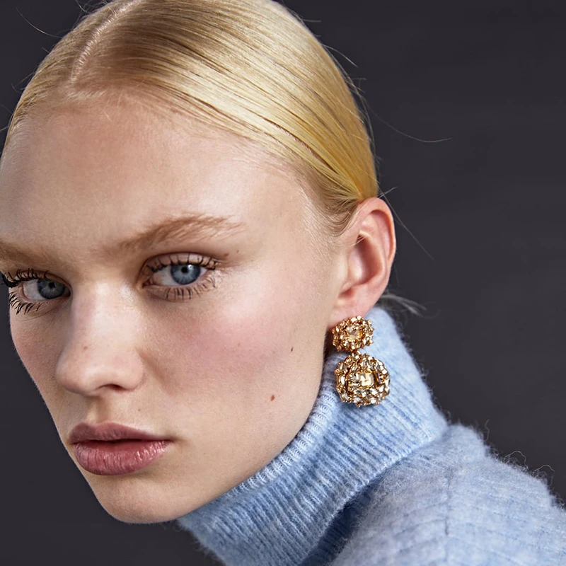 2019 ZA новые трендовые Кристальные висячие серьги женские свадебные массивные