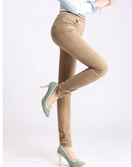 Офисный Плюс Размер высокий эластичный пояс вельветовые винтажные полосатые