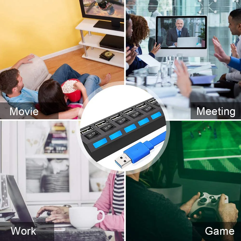 

USB Hub 3.0 Portable Multiple USB Splitter Hub use Power Adapter 4/7 Port Multiple Expander 2.0 USB 3 hub for PC Mac,with Switch