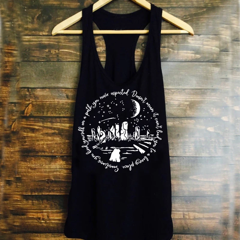 

Outlander Tops Women Wanderlust Callanish Stones Off The Shoulder Black Cotton Tank Top Running Workout Party Clothes Dropship