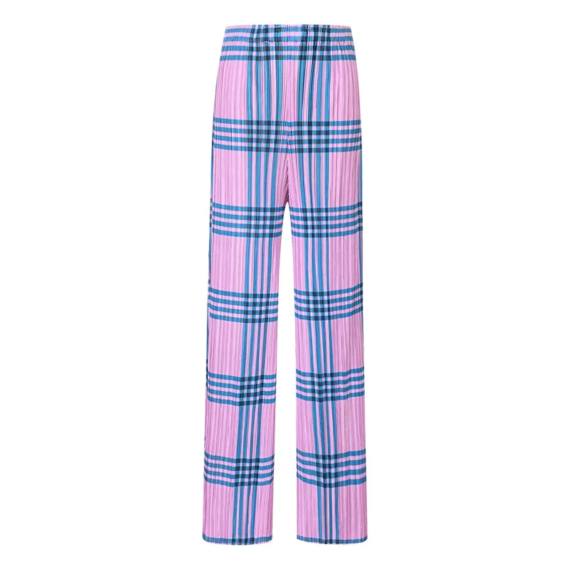 

TVVOVVIN Female Casual Plaid Printed Two-piece Set Spring New Lapel Long Sleeve Tops High Waist Wide Leg Pants 5EO4