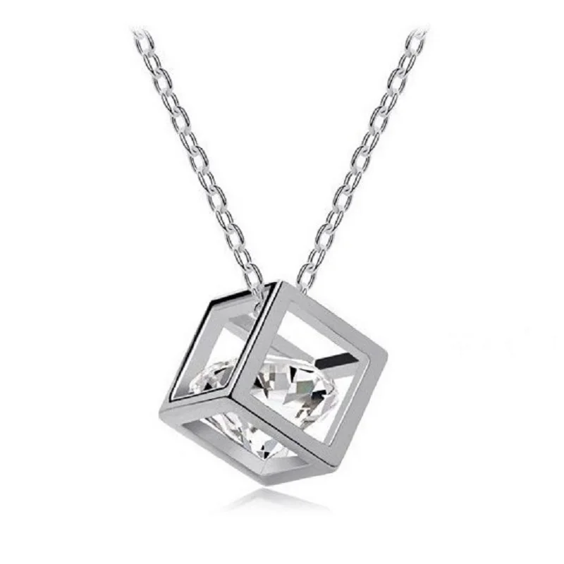 Квадратное ожерелье куб Подвеска для женщин Кристалл Длинная массивная цепочка