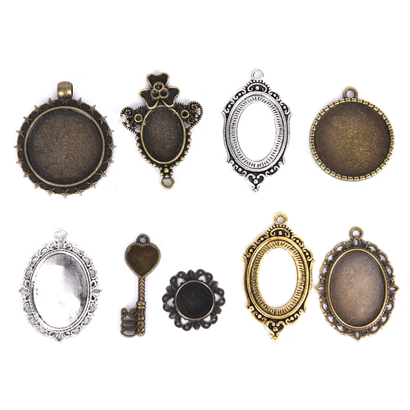 

10pcs Hot New Cabochon Base Pendant Setting Trays DIY Blank Jewelry Bezels Antique Glass Cover DIY Jewelry Making Lot