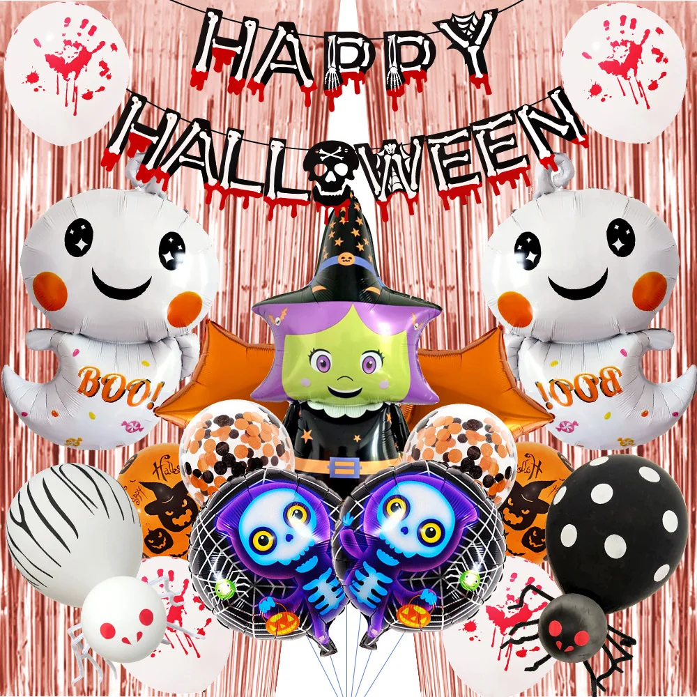 

Halloween Cartoon Witch Foil Balloons Spider Pumpkin Ghost Skull Ballon DIY Tassel Party Background Decoration Toys Supplies