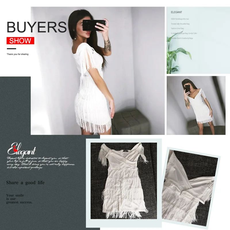 

Sexy Sleeveless Bodycon Mini Dress Women White Off Shoulder Tassel Female Short Dresses 2021 Summer Party Club Bandage Vestidos