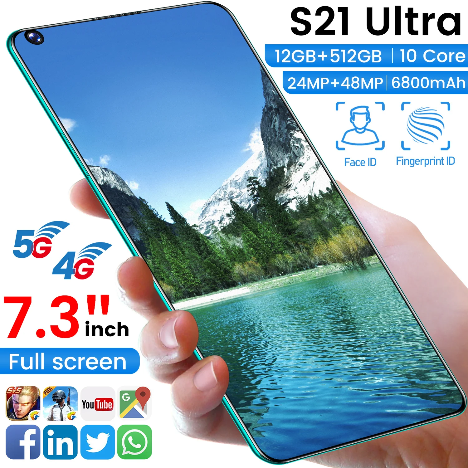 

Смартфон глобальная версия 7,3 дюйма, 12 Гб + 512 ГБ, 6800 мАч, S21Ultra, разблокированный смартфон, мобильный телефон