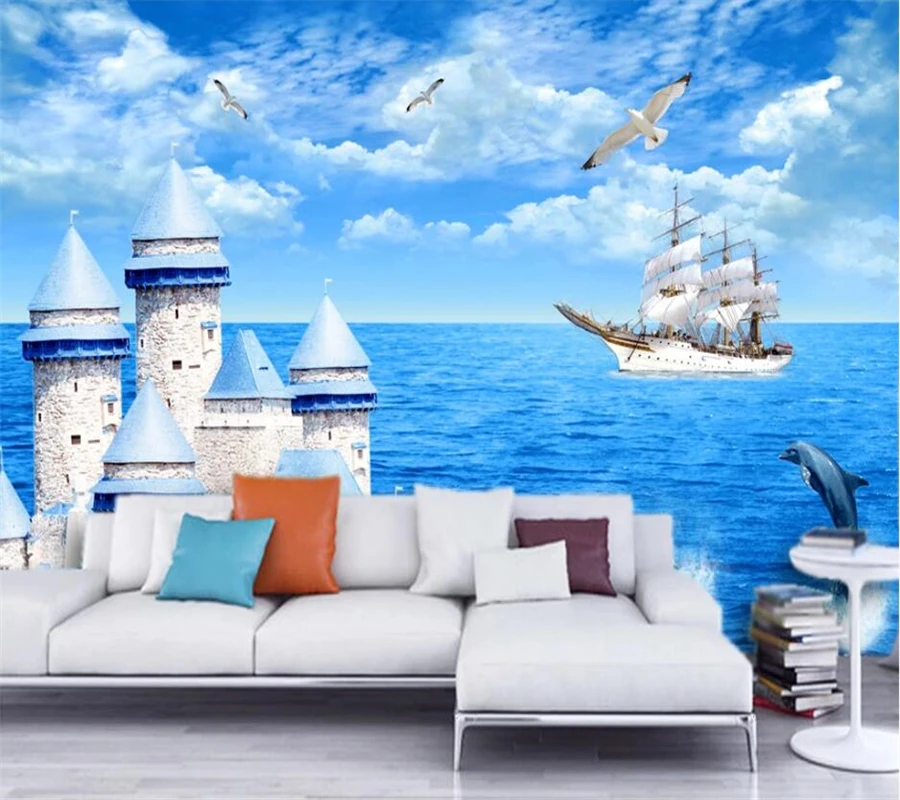 

Drop Shipping Custom Wallpaper 3d Mural Mediterranean Castle Fresh TV Background Wall Living Room Papel De Parede Wallpaper