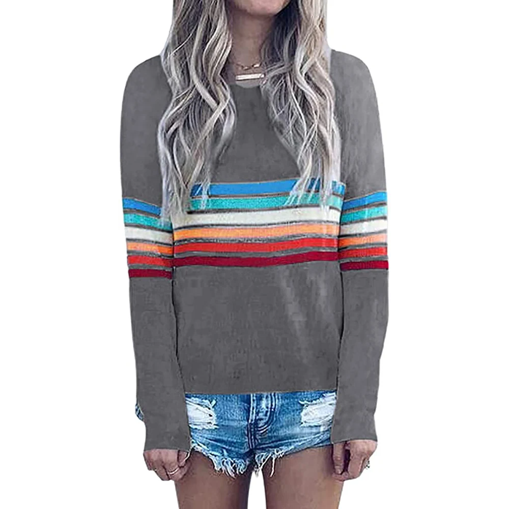 

European and American fashion autumn new product student knit sweater top rainbow striped long sleeve pullover women
