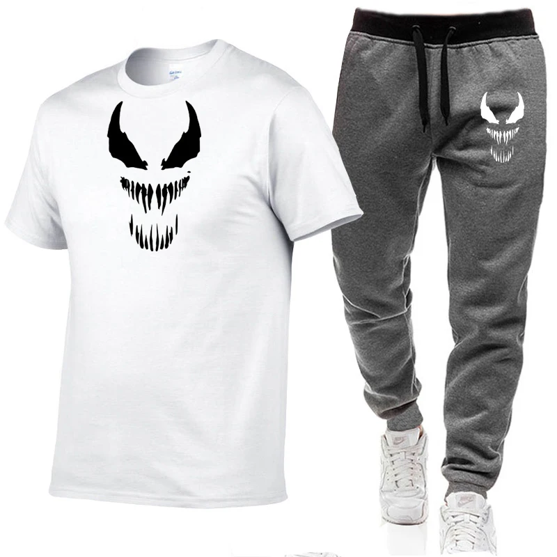 

2021 Hot Sale Summer Cotton T-shirt Pants Suit Casual Brand Fitness Jogging Pants T-shirt Hip-hop Fashion Men's Sportswear