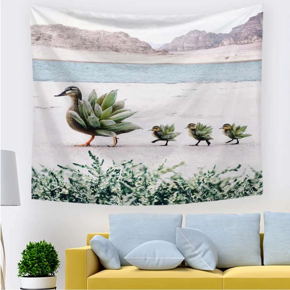 Deer Bear Tapestry Colorful Fish Turtle Animal Wall Hanging Duck with Plants Scenic Printed Decoration | Дом и сад