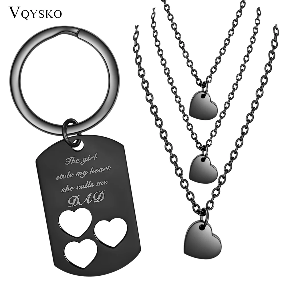 

Fashion Father's Day Gift Jewelry Sets For Dad and Girls Stainless Steel Heart Pendants Necklaces Keychain Jewellery 2pcs Set
