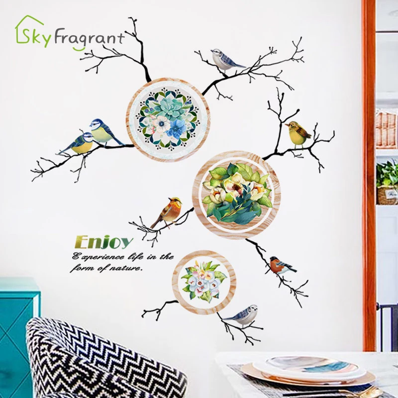 

Chinese style flowers and birds self-adhesive living room decor background wall sticker bedroom porch home decoration stickers