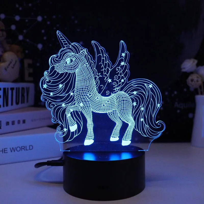 

LED 3D Illusion Unicorn Night Lamp Light for Kids Bedroom Decor Cute Horse Nightlight Children Birthday Present Lovely Gift