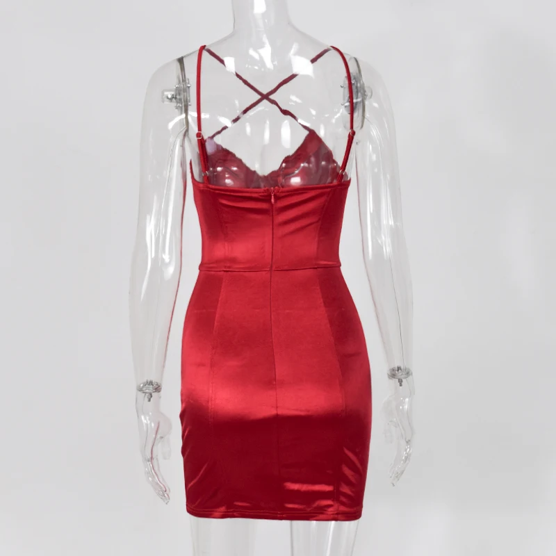

Stretch Satines Women's dresses Crossed Backless Sexy Party Dress Sweetheart Neck Bodycon Summer dresses Vestidos 2021