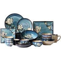 vintage handpainted floral plates plate mug baking pan ceramic round serving dinner plate dish retro kitchen dinnerware