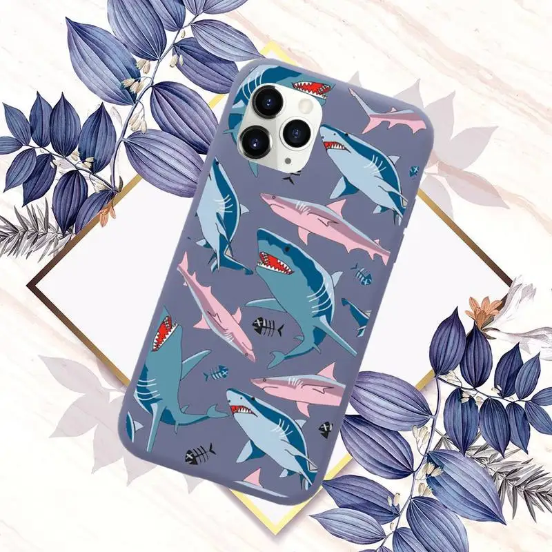 

shark cartoon horror animal ocean Phone Case Candy Color for iPhone 11 12 mini pro XS MAX 8 7 6 6S Plus X SE 2020 XR
