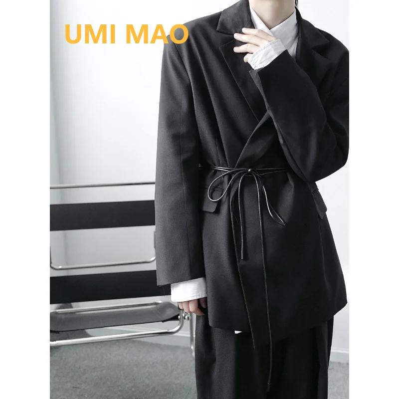 

Пиджак UMI MAO в Корейском стиле с ремешком на талии, новые нейтральные Свободные пиджаки, модные Универсальные пиджаки для мужчин и женщин в с...