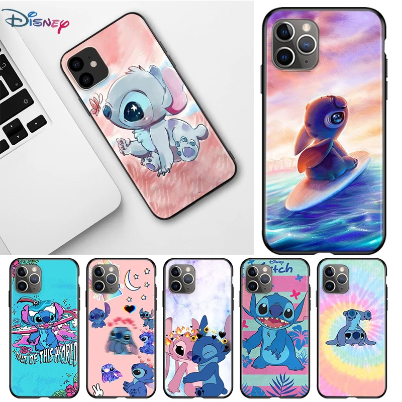 

Disney Cute Stitch For Apple iPhone 12 11 Pro Max mini XS Max XR X 8 7 6 6S Plus 5S SE 2020 Soft Black Phone Case
