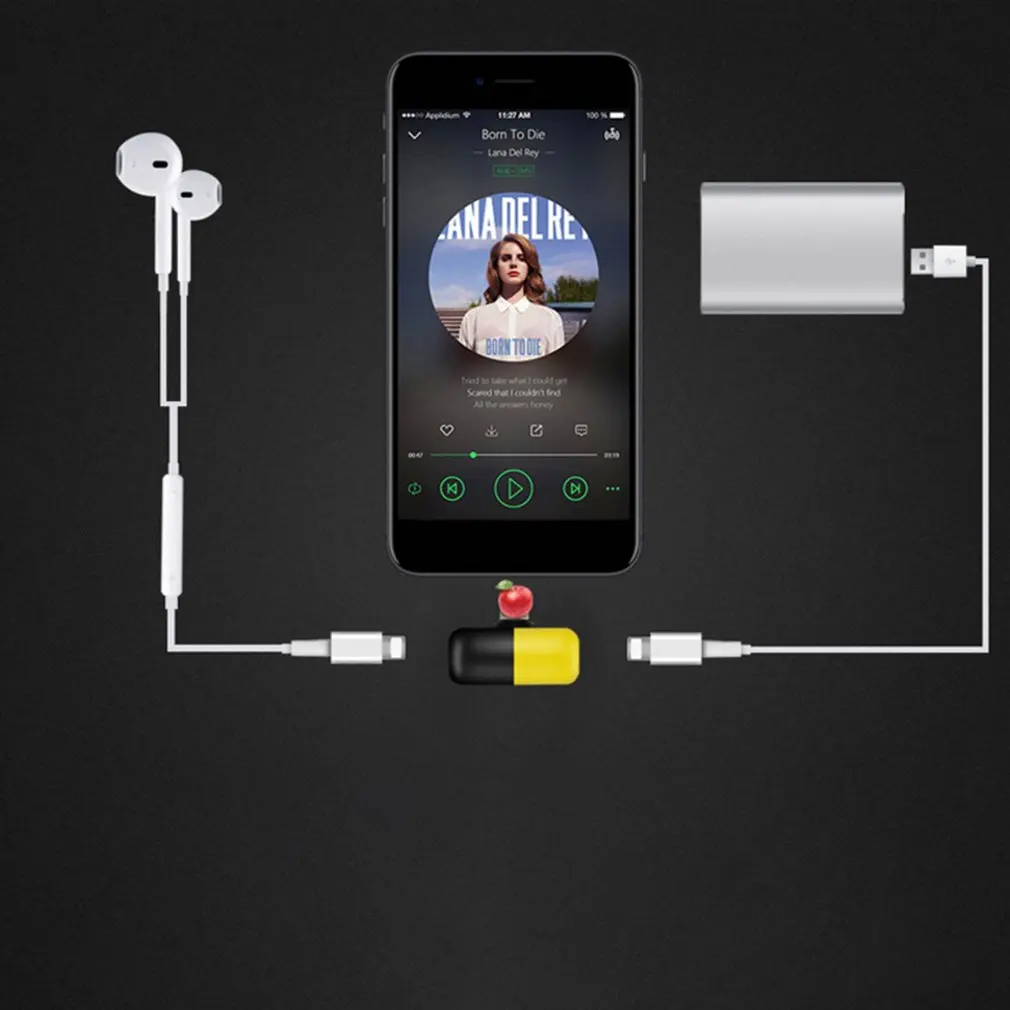 Мультфильм таблетки зарядки прослушивания песни 2 в 1 аудио кабель для Apple адаптер