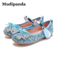 childs new 2021 girls sequins leather shoes childrens flat shoes shiny bowknot party princess shoes blue pink silver shoe