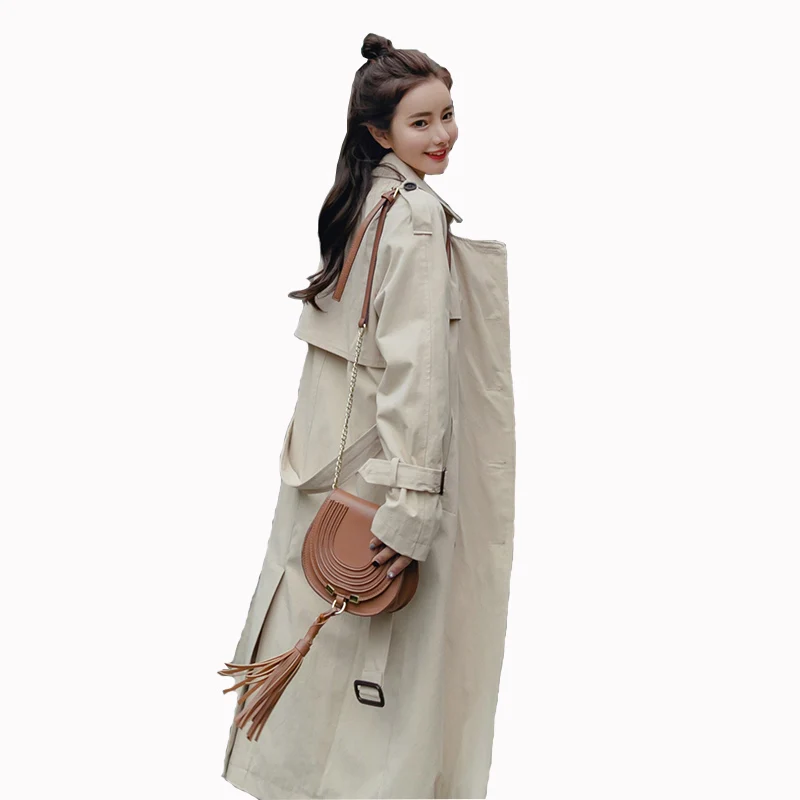 

Female Long Oversize Casual Streewear Over-Knee Length Loose Solid Trench Coat For Women Ropa Mujer Double Brested Belt Overcoat