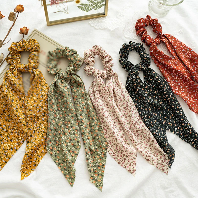 

Fashion Ribbons Scrunchie For Women Bow Tie Elastic Hair Bands Hair Accessories Long Scarf Ponytail Holder Girl Hair Accesorios