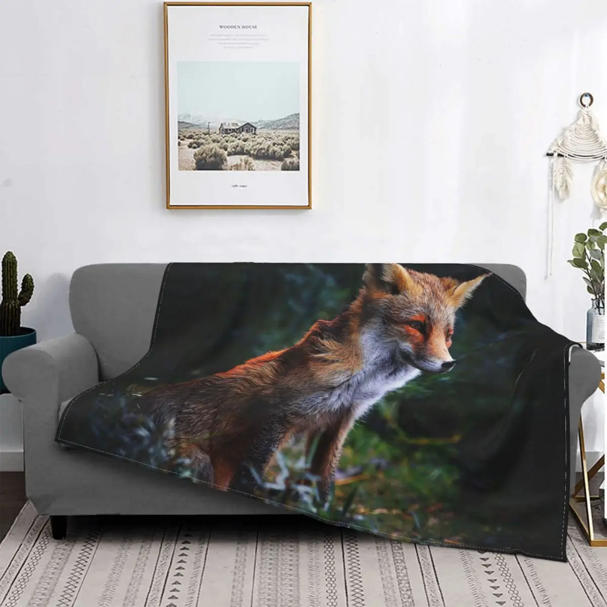 

Fox Blanket Fleece Print Animal Cute Multi-function Lightweight Throw Blanket for Sofa Travel Quilt