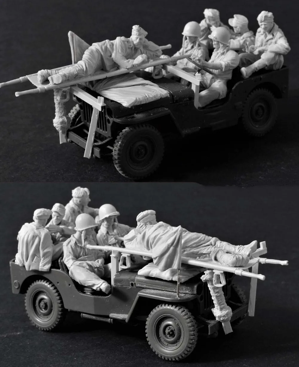 1/35 масштаб Неокрашенная смола фигурка медиков с 6 фигурами и аксессуарами(автомобиль в комплект не входит) GK фигурка