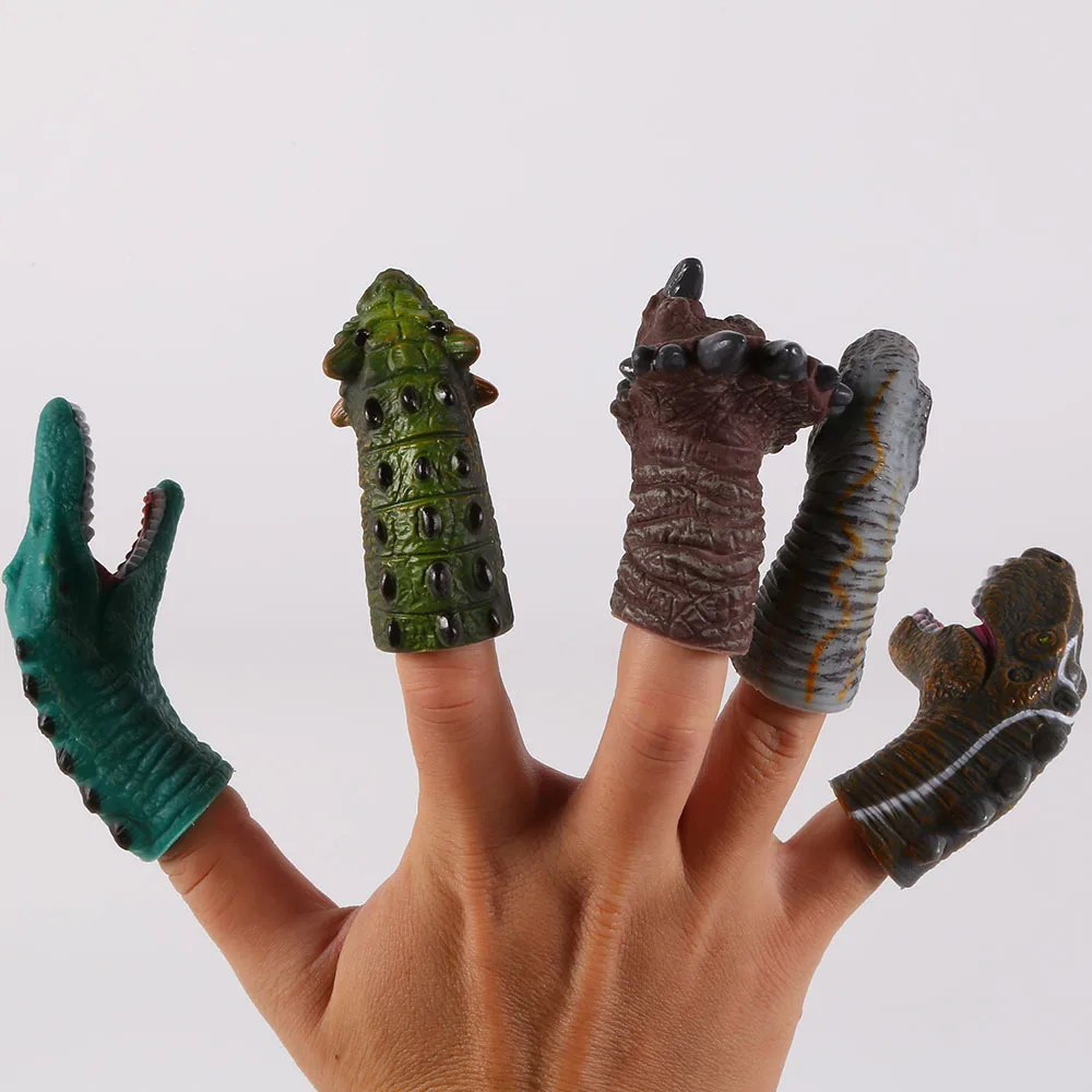 Резиновые игрушки на палец с головой динозавра 5 шт. | Игрушки и хобби