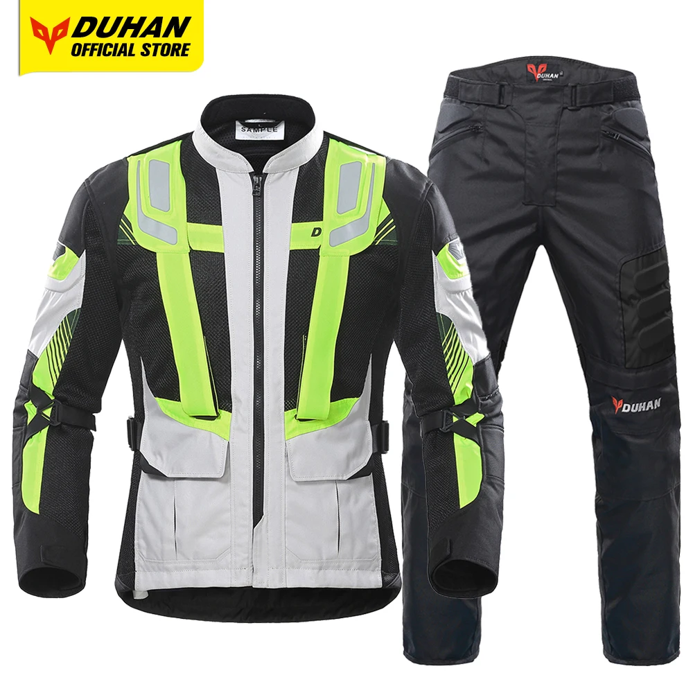 

DUHAN Motorcycle Jacket Men Breathable Mesh Fabric Motocross Jacket Moisture Wicking Lightweight Clothing Reflective Strip Green