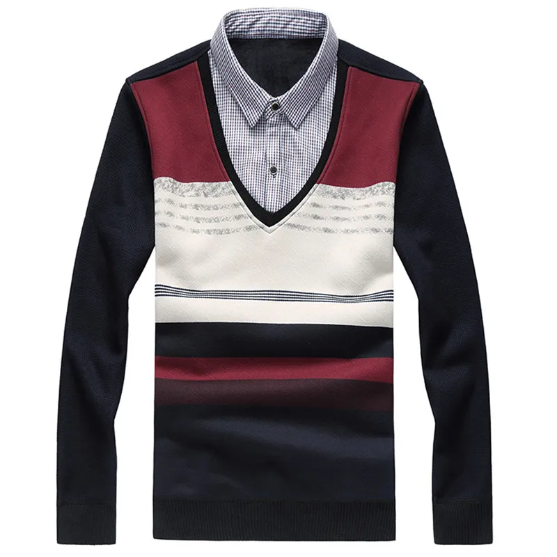 Зимний мужской свитер большого размера поддельный Двухсекционный с капюшоном