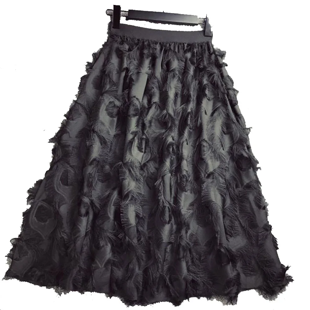 

Осень 2021 женские плиссированные юбки модные перо кисточкой длинные юбки, брюки с высокой талией, Женские Повседневные Вечерние юбка