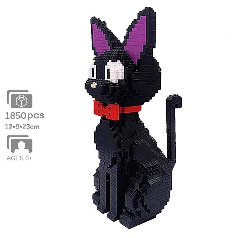 JiJi-bloques de construcción de gato negro en 3D para niños, juguete de construcción con diseño de animales del mundo, Mini diamantes, regalo para niñas, 1852 piezas