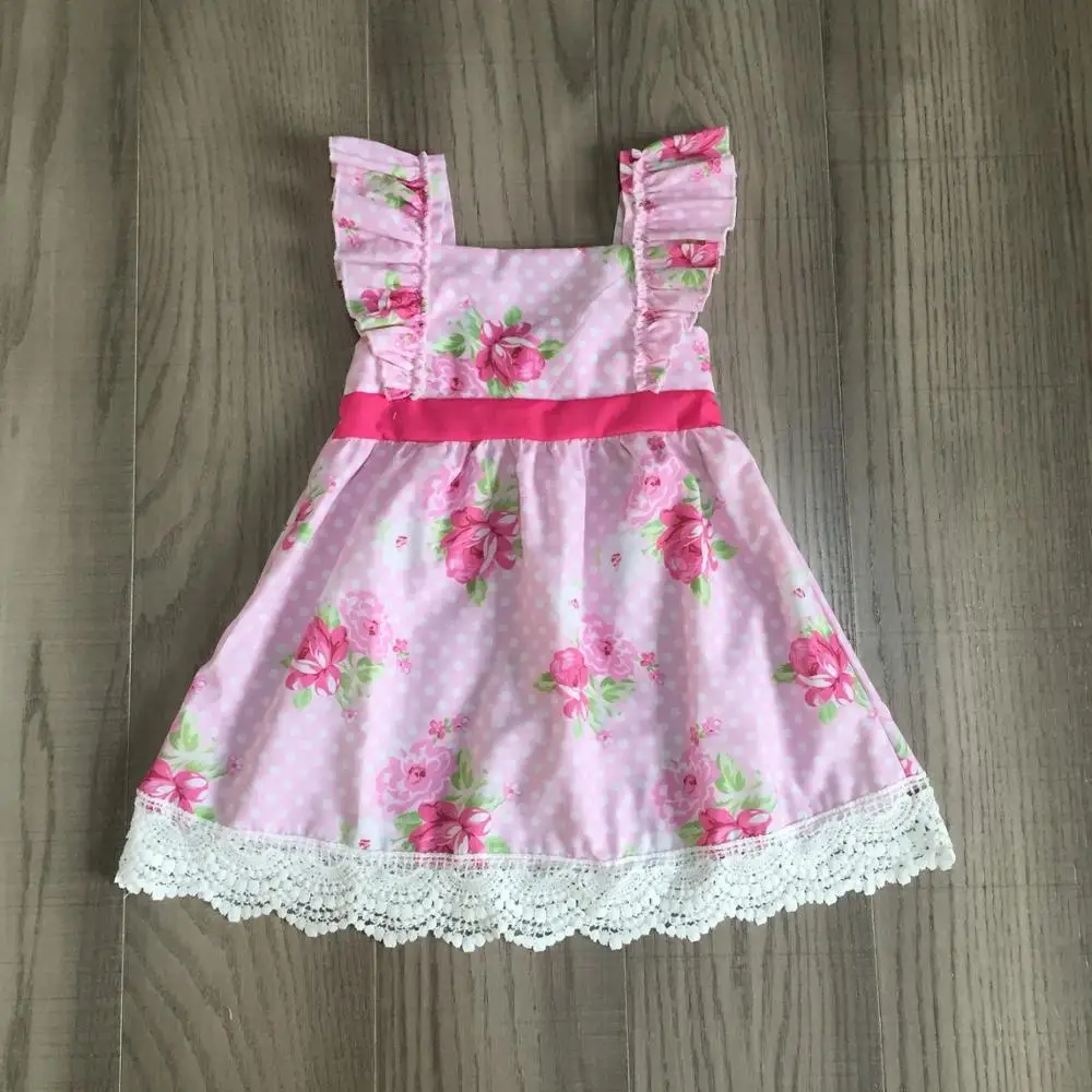 Новое поступление летнее Тканое платье для маленьких девочек розовое кружевное