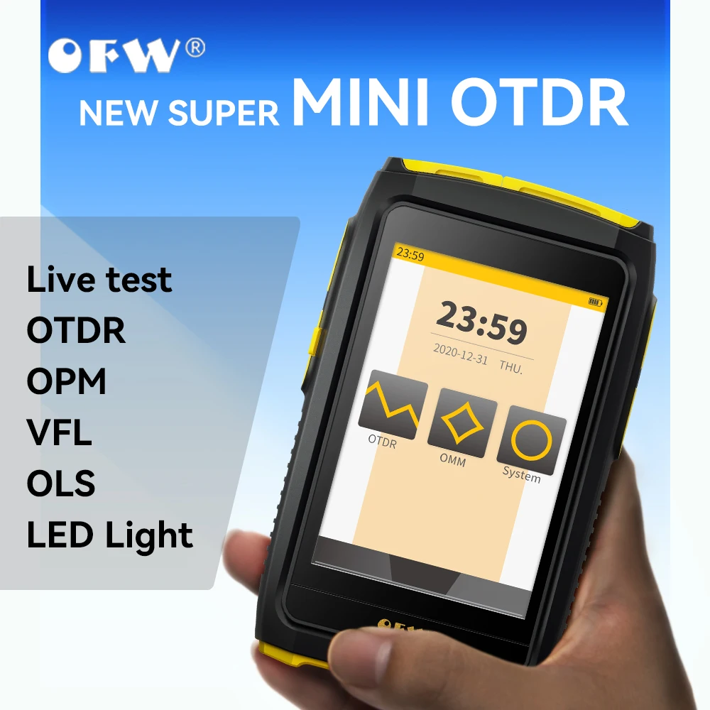 Kup Mini OTDR Aktywny Test światłowodowy Na żywo 1550nm 20dB Ekran Dotykowy Z Reflektometrem OPM VFL OLS Tester światłowodowy SC Złącze