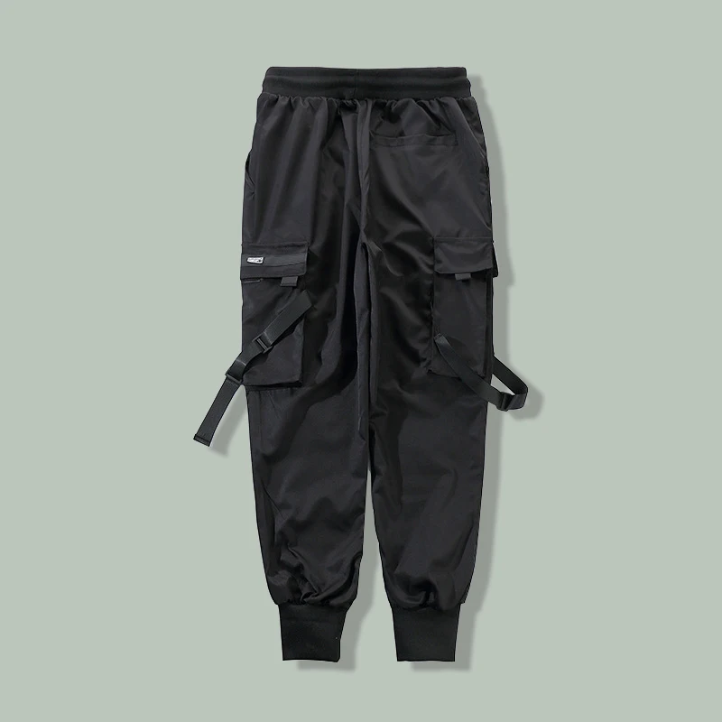 

Hip Hop Multi Pocket Cargo Pants Men Harajuku Streetwear Swag Ribbon Harem Pants 2021 Autumn Jogger Fashion Casual SweatTrousers