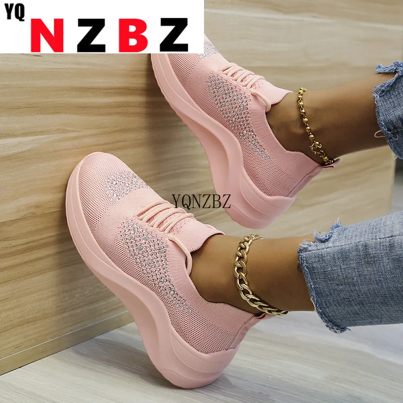 

Women's Fashion Casual Shoes Comfortable Breathable Mesh Lace-up Flat Sneakers Women's 2021 Tenis Feminino Sequins Decoration