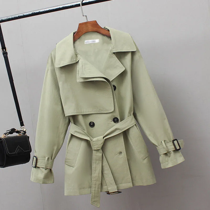 

New Fashion Women Trench Coat Spring Autumn Vintage Belt Double Breasted Khaki Trench Outwear Slim Office Ladies Overcoat