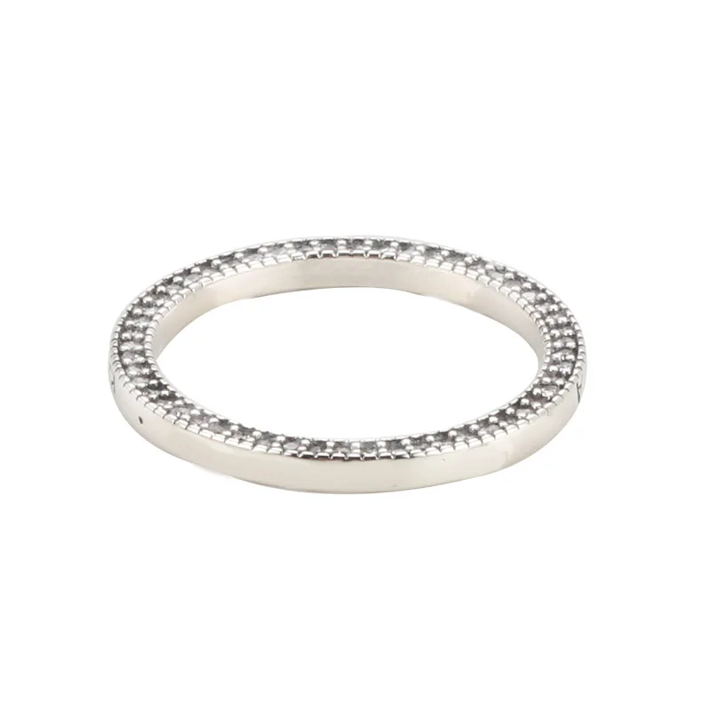 

100% 925 Sterling Silver Pan Ring New Inlaid Heart-shaped Fashion Hollow Heart Ring For Women Wedding Party Fashion Jewelry