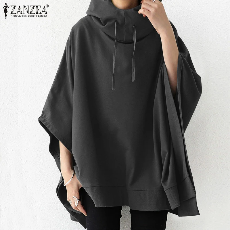 

ZANZEA Stylish Autumn Hooded Poncho Tops Women Hoodies Sweatshirts Casual Solid Loose Pullover Cloak Cape Streetwear Oversized