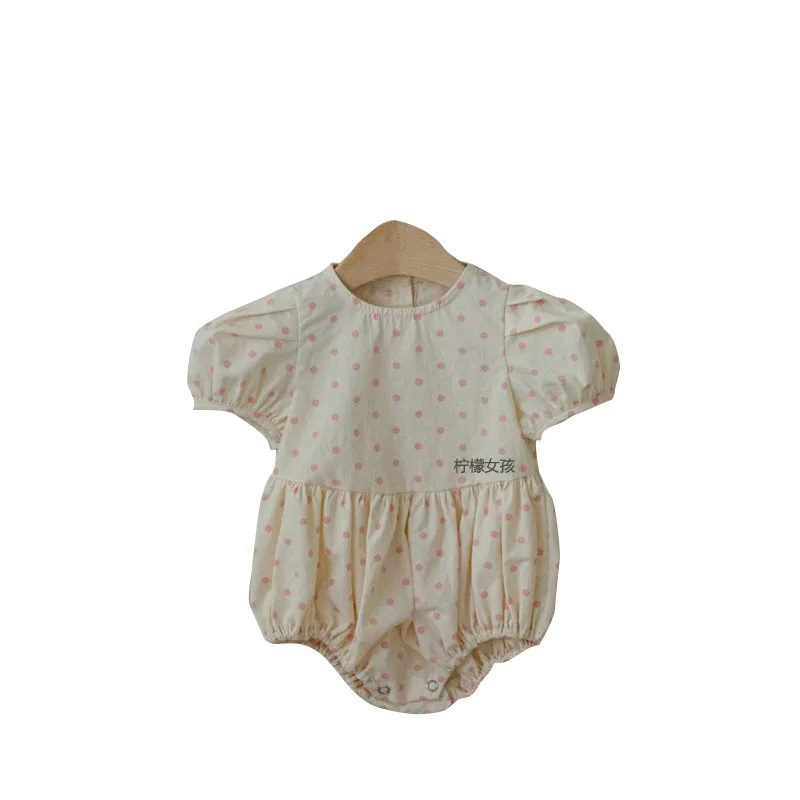 

2021 Summer Baby Romper Girl Polka Dot Round Neck Short-Sleeved Jumpsuit