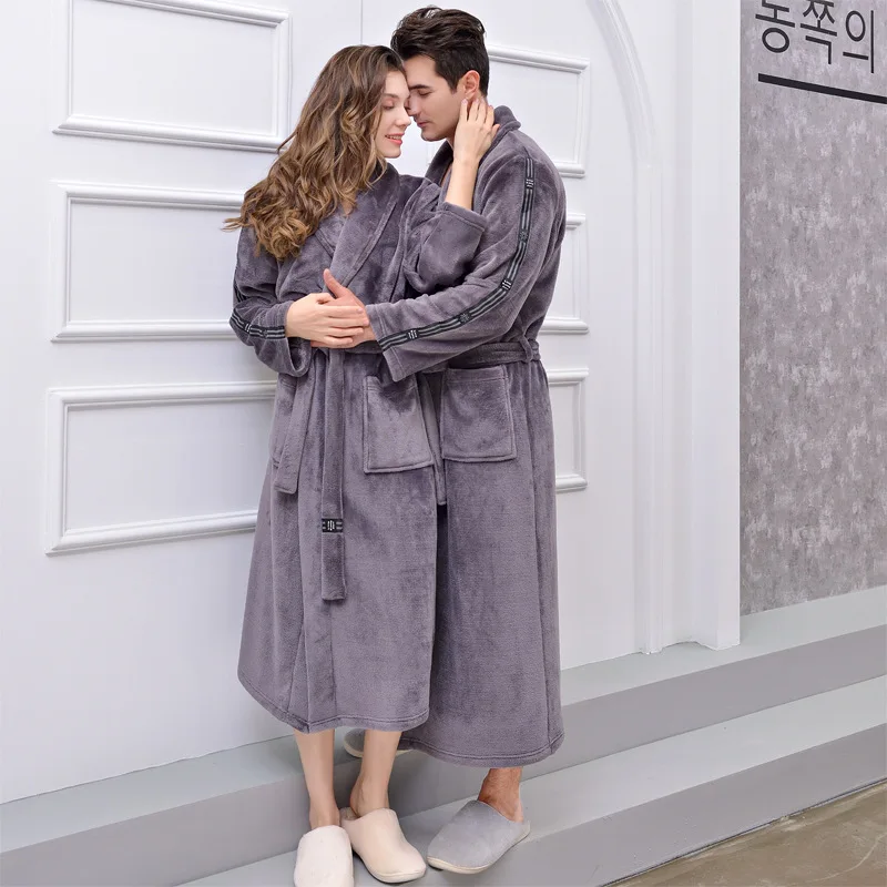 Модные Повседневные банные халаты для мужчин и женщин фланелевый Халат с